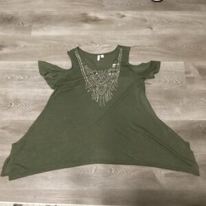 Women Army Green Cold Shoulder Top